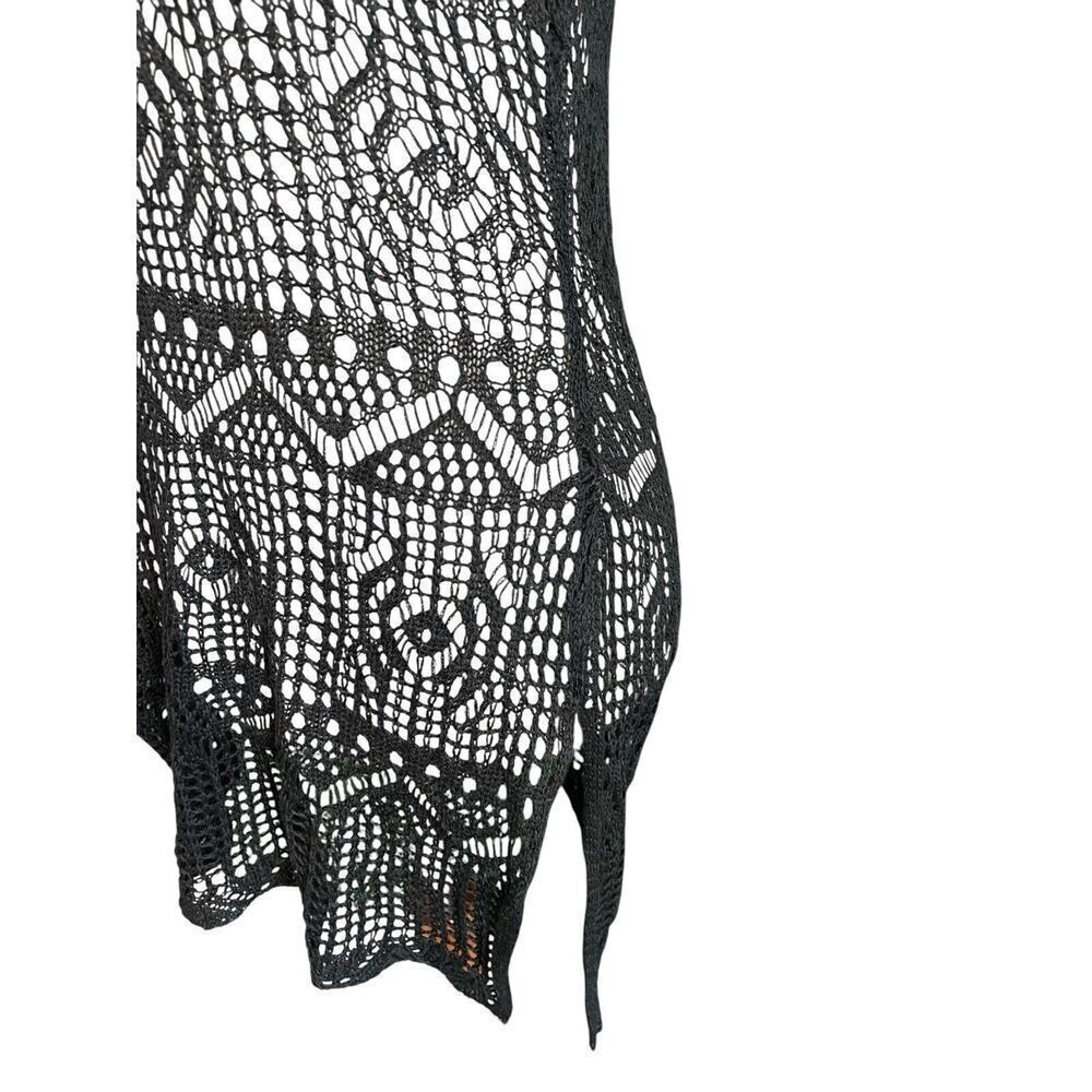 Black Crotchet Tank Top Cover Up Women Size Medium Beach Wear Boho Sheer Whimsy - Picture 4 of 11